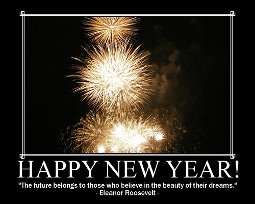 Happy New Year fireworks and Eleanor Roosevelt quote