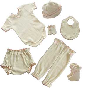 organic pink frilly baby clothes in pointelle