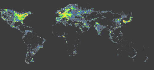 World map of light pollution